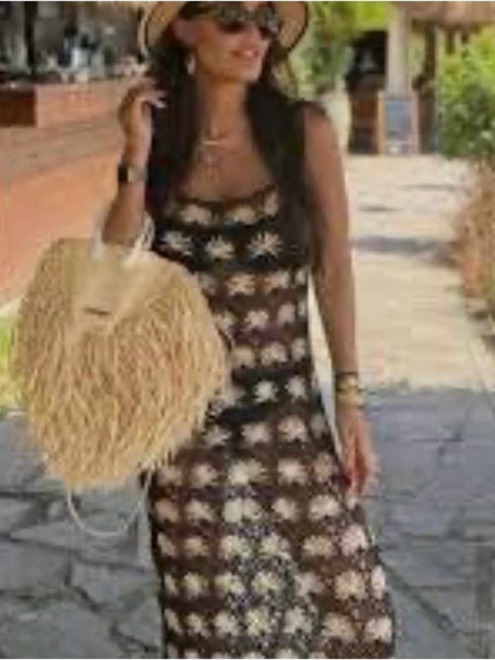 NWT Black Crochet Maxi Dress with Cream Floral Accents